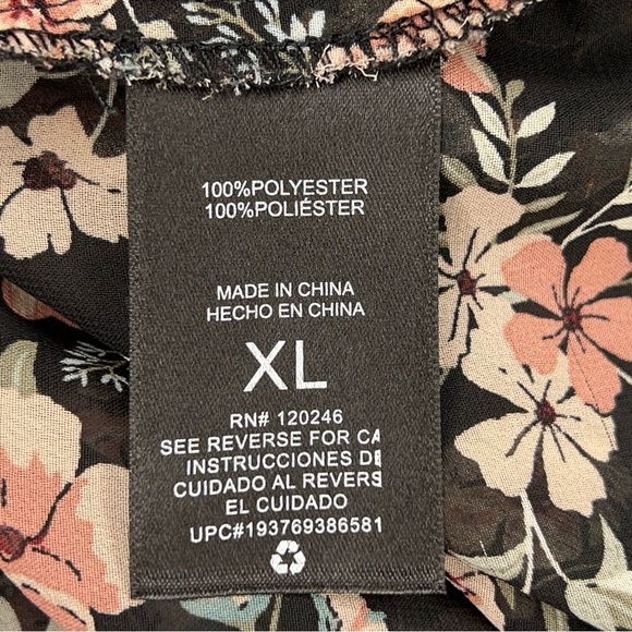 CL WALLFLOWER BLACK PINK KIMONO BLOUSE TOP OPEN FRONT FLOWY - Picture 11 of 12